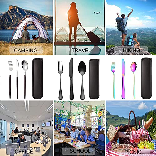 Portable Utensils Set with Case,Reusable Office Flatware Set,Healthy Travel Cutlery Set 3 PCs Stainless Steel Fork, Spoon,Knife Cutlery Ideal for Travel, Lunch Box and Camping (Rainbow) - color: Rainbow - 3 PCs