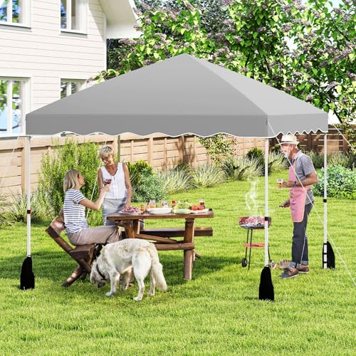Tangkula 10x10 FT Pop Up Canopy, UPF50+ Easy Set up Instant Tent with Wheeled Bag, 8 Stakes, 4 Anchors, 4 Wind Ropes, 4 Sandbags, Heavy Duty Outdoor Canopy Tent 10x10 for Patio Party Backyard (Gray) - color: Gray, size: 10x10 FT