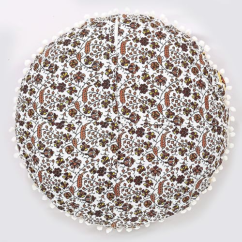Indian Consigners Floor Cushion Covers 22" Round Mandala Ombre Zipped Ottoman Cover - color: Yellow-brown