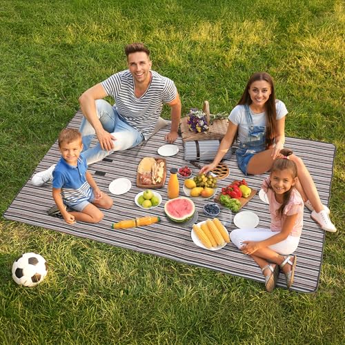 Carstens, Inc. Easy Pack Water Resistant Sandproof Woven Picnic Blanket, Lightweight Foldable Outdoor Camping Beach Mat, Large 60"x80", Saddle Stripe - color: Saddle Stripe