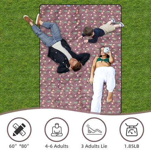 Outdoor Cute Picnic Blanket Brown Floral 60"x80" Sandproof Beach Blanket Waterproof Picnic Blankets Foldable for Caming, Beach, Outdoor Activities. - color: Coffee Floral, size: 60"x80"