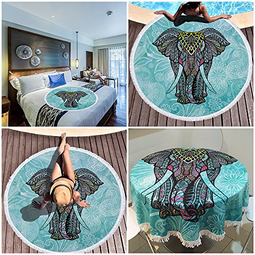 Violet Mist Microfiber Beach Towels Oversized Round Elephant Beach Blanket Sand Free Quick Dry Hippie Boho Circle Bath Towel Absorbent Bohemian Beach Yoga Mat Table Cloth Throw Fringe Tapestry 60" E - color: Elephant