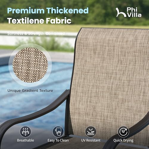 PHI VILLA 7 PCS Patio Dining Set, Rectangle Metal Table with 1.57" Umbrella Hole and 6 High Back Textilene Swivel Chairs, Suitable for All Weather - color: Brown Fabric, size: 60"L x 38"W x 28"H-7 Piece-Metal