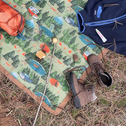 Little Unicorn 5'x10' XL Outdoor Family Picnic & Beach Blanket | Durable & Water-Resistant Fabric | Compact Fold & Easily Wipes Clean | Zipper Pocket (Camp) - color: Camp, size: 5 x 10