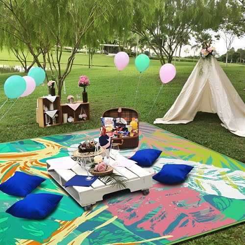 Supfitness Extra Large Picnic Blankets Waterproof Foldable (60 "x 80") Beach Blanket Waterproof Sandproof,3-Layer Thicking Mat Outdoor Packable Camping Blanket - color: Lake Green, size: 60x80in
