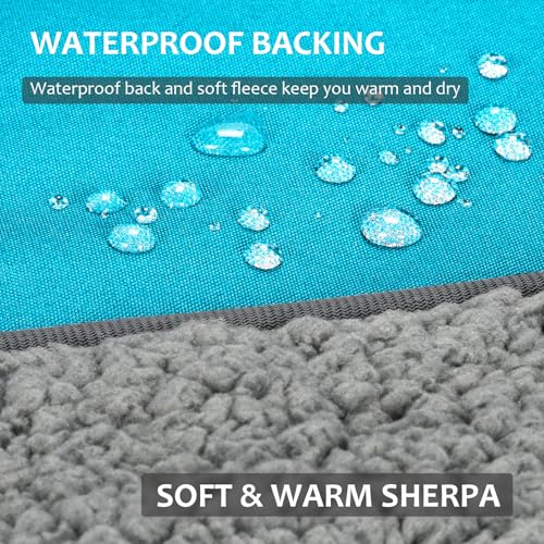 Tirrinia Large Waterproof Outdoor Blanket, Soft Warm Windproof Stadium Blanket with Sherpa Fleece and Foldable for Outdoor Sport, Baseball, Football, Beach, Concerts, Car - color: Aqua Grey, size: 51”x 59”