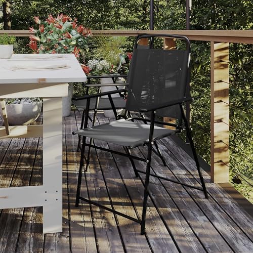 Flash Furniture Mystic Folding Patio Sling Chairs, Outdoor Textilene Lawn Chairs with Armrests, Set of 2, Black - color: Black