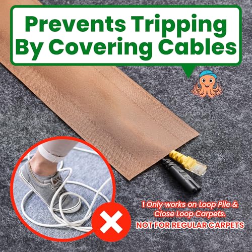 ECOHomes Carpet Cord Cover (Brown, 4 Inch x 20 FT) | Cord Covers for Carpet to Hide Floor Cables and Electric Wires, Low Profile Cord Hider for Extension Cords and Cable Management in Home and Office - color: Brown, size: 4 Inch x 20 FT