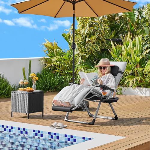 Yaheetech Zero Gravity Chair, Folding Reclining Lounge Recliner with Removable Pad & Headrest & Side Cup Holder Tray for Indoor and Outdoor Gray/1 - color: Grey, size: 26"