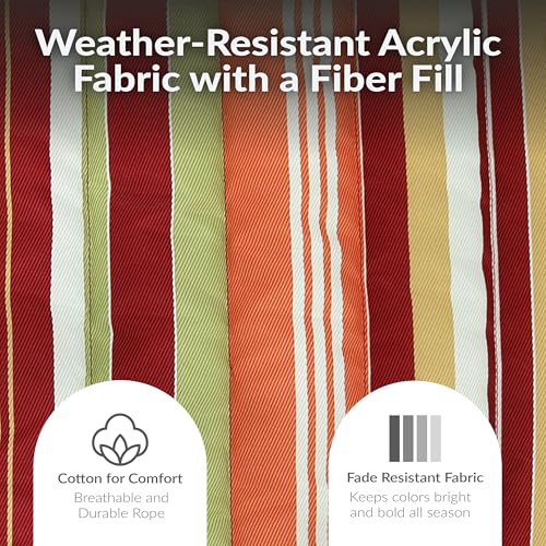 Sunnydaze Rope Hammock with Stand for Outside - Heavy Duty Freestanding Portable Outdoor Hammock Set with Quilted Pad, Pillow, and 12-Foot Steel Frame - 275 lb Capacity - Tropical Orange - color: Tropical Orange