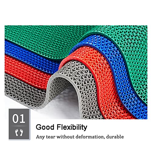 Drainage Non Slip Mats 3'x16.4' Heavy Duty Commercial Floor Mat Mesh Hollow Door Mat Roll for Swimming Pool Bathroom Kitchen Garage Indoor Outdoor Wet Area,Gray/Grey,0.9×5M/3×16.4FT - color: Gray/Grey, size: 35.4" x 196.8"