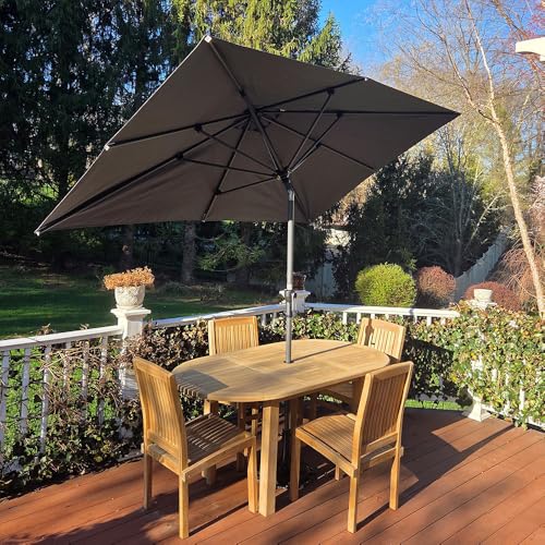 PURPLE LEAF 9' x 6' Rectangular Patio Umbrella Outdoor Table Umbrella Aluminum Frame Market Umbrella Sun Umbrella with 8 Sturdy Ribs & Tilt for Garden Deck Lawn & Pool Light Gray - color: Light Gray, size: 6' x 9'