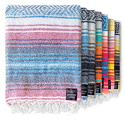 Benevolence LA Authentic Handwoven Mexican Blanket | Yoga Blankets, Outdoor, Picnic, Beach, Camping | Equestrian Saddle | Serape 50x70 inches - Azure, Pack of 1 - color: Azure