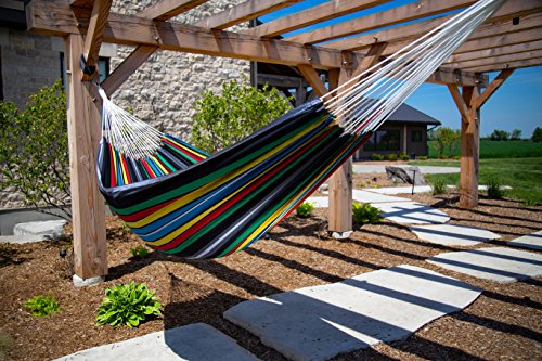 Vivere Brazilian Style Double Hammock Patio Outdoor Hanging Swing, Rio Night - color: Rio Night