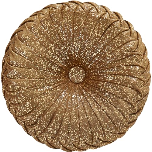EUCIOR Round Throw Pillows,Brown Throw Pillows,Gold and Brown Decorative Pillow,Pumpkin Pleated Handmade Round Velvet Decorative Pillow for Sofa Bedroom Livingroom - color: Velvet-golden-brown