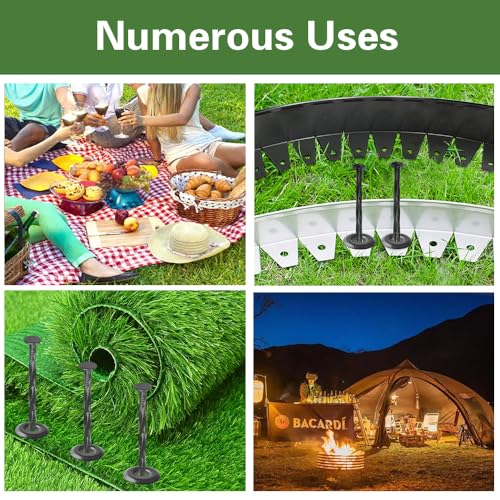 Bakulyor 16 Sets Outdoor RV Rug Stakes, 6 Inch Black Patio Mat Stakes, 6 Gauge Heavy Duty Galvanized Camp Carpet Stakes for Fixing Outside Rug, Tarps, and Camping Mat, Pop Up Camper Accessories - 6"