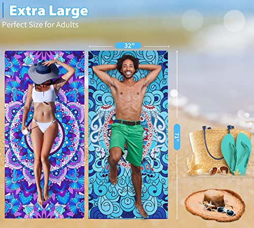 2 Pack Microfiber Oversized Lightweight Beach Towel 71"x32" Extra Thin Large Sand Free Towels Travel Swim Pool Yoga Gym for Adults Women Men Beach Essentials Accessories Vacation Gift - color: 2 Pack Mandala Turtle Multi