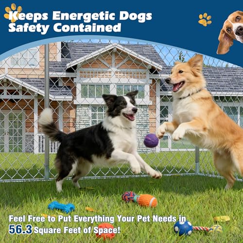 10ft×10ft Outdoor Large Dogs Kennels Enclosure - Outside Dog Cage with Waterproof roof Cover, Galvanized Steel Dogs House Fence Playpen with Rotating Feeders for Patio Backyard Farm Gardens - size: 118.0"L x 118.0"W x 83.0"H