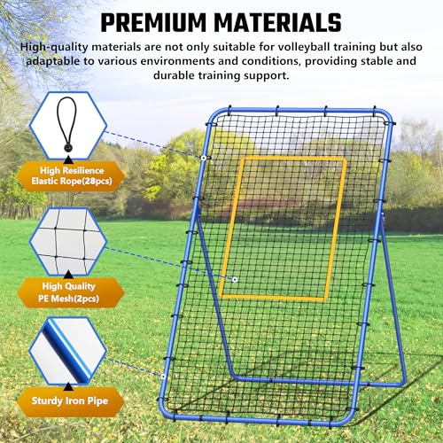 Volleyball Rebounder Net 7x4FT with Adjustable Angles for Spiking, Bumping, Passing | Foldable Training Net with Dual-Bar Frame, Ground Stakes & Carry Bag for Indoor Outdoor Volleyball Practice