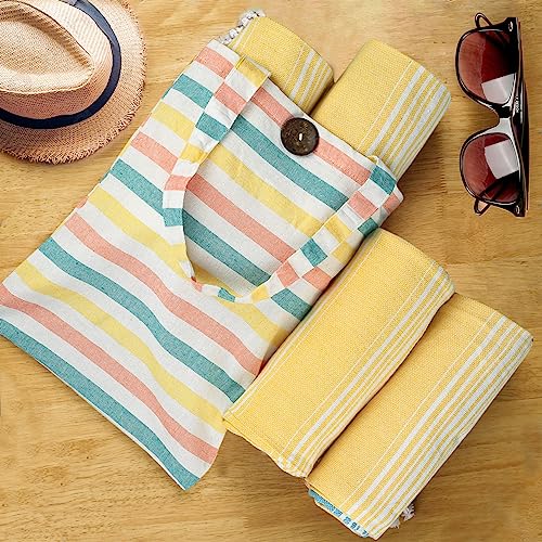 HILLFAIR Cotton Turkish Beach Towels, Quick Dry Lightweight Sand Free Peshtemal Towel for Bath Swim Yoga Travel, Beach Accessories, Oversized Cotton Turkish Towels (39 x 72 inch- 4 Pack Yellow Blue) - color: Yellow Blue, size: 39 x 72 inch ( Beach towel -