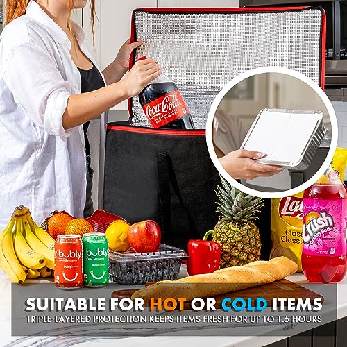 Carrywell (Not Made In China) Insulated Food Delivery Bags 2-Pack, XXXL Pizza Delivery and Reusable Warming Bag For Catering, Thermal Insulation Tote for Hot and Cold Food, Doordash - color: Black With Red Trim, size: 2 pack, style: Xxxl Insulated
