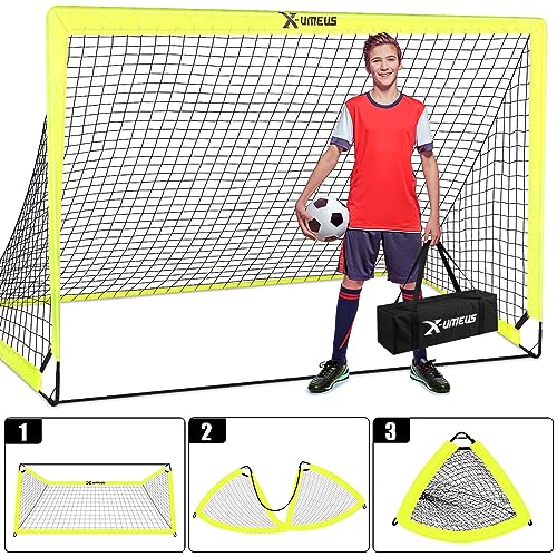 Kids Soccer Goals for Backyard Set of 2, 4 x 3 ft/6 x 4 Toddler Soccer Goal Training Equipment with Soccer Ball, Cones, Pop Up Soccer Net for Kids Age 3-5 4-6 6-8 8-12 10-12 Outdoor Games Sports Gifts - color: Optic Yellow, style: 6' x 4'