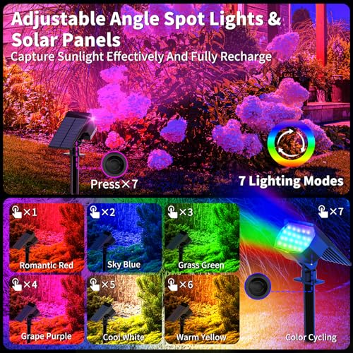WENATY Solar Spot Lights Outdoor Color Changing, [7 Mode/6 Pack] Christmas Landscape Spotlights, Solar Lights Outdoor Waterproof, Solar Led Powered Flood Light for Outside Pathway Yard Garden Walkway - color: Multicolor, size: 6 Pack