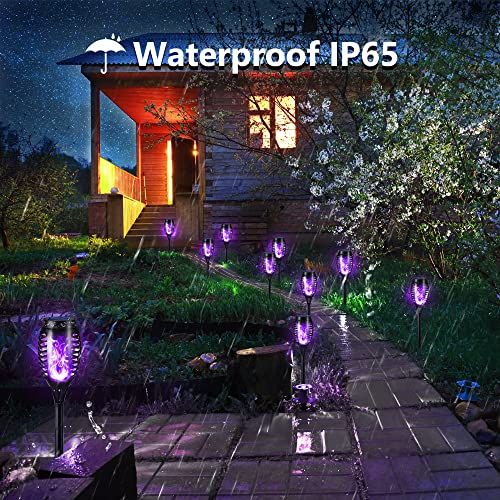 Toodour Solar Torch Flame Lights, 6 Pack Solar Lights Outdoor with Flickering Flame, Waterproof Solar Pathway Lights Landscape Decoration Lighting for Garden, Lawn, Yard, Outdoor Decor - Purple - color: Purple, size: 6 Pack