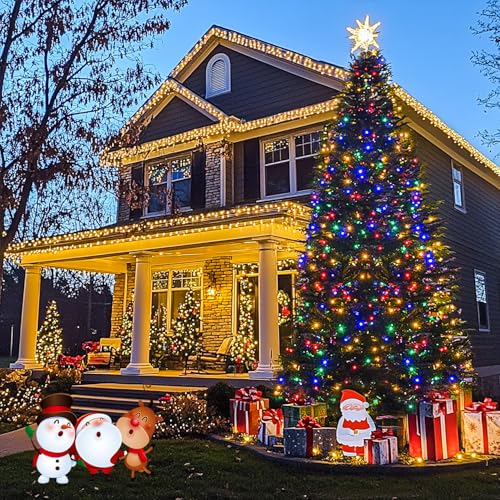 JMEXSUSS 600 LED Color Changing String Lights Plug in, 168FT Warm White & Multicolor Christmas Lights with Remote, Christmas String Lights Outdoor Waterproof Clear Wire for Tree Xmas Decor - color: Warm White to Multicolor, size: 600 LED