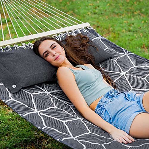 ANOW Double Hammock with Stand Included, 2 Person Hammock with Stand for Outside, 450 LBS Weight Capacity, Gray Cube - color: Gray Cube, size: 2 Person With Stand