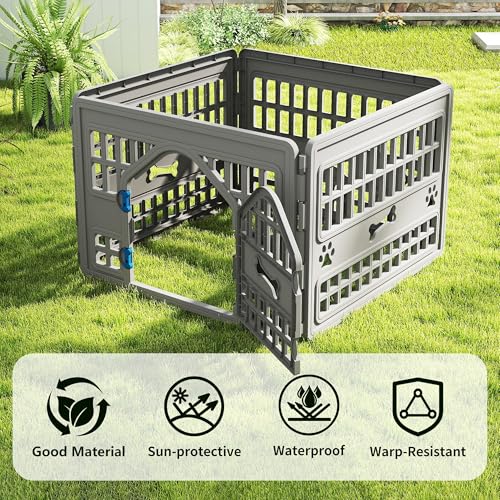 Dog PlayPen Indoor,4-Panel Puppy Playpen Outdoor Waterproof,Heavy Resin Dog Fence for Small Medium Dogs,Spacious Exercise Area,Easy to Clean,Foldable in Half(33.5 * 33.5 * 23.82inch)