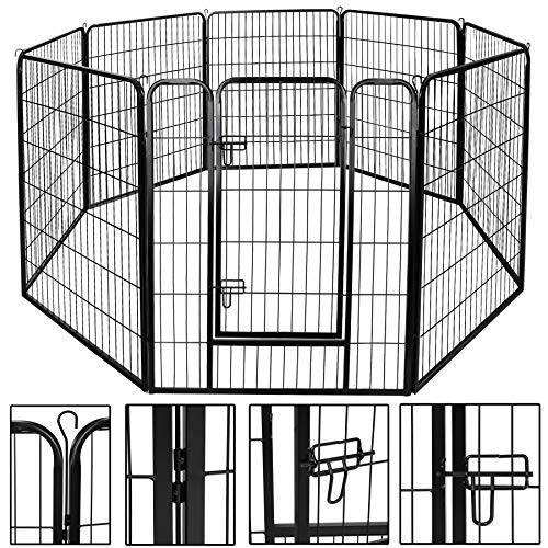 LEMY 8 Panels 40 in Pet Playpen Heavy Duty Metal Dog Exercise Fence Barrier，Outdoor & Indoor Foldable Pet Exericse Pen w/Door,Black - size: 40 In