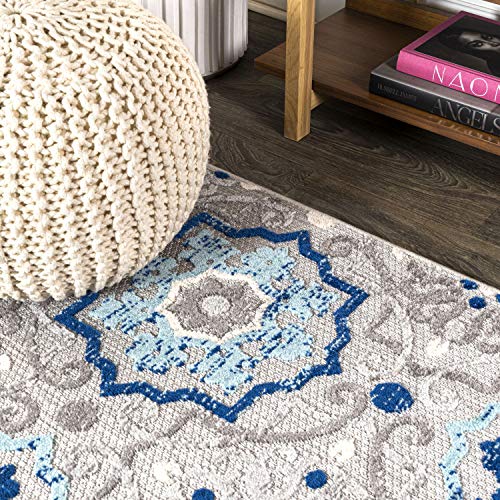 JONATHAN Y Mediterranean Medallion Indoor Outdoor Square Area Rug 5X5 Blue/Gray, Boho for Backyard, Patio, Porch, Easy-Cleaning, High Traffic, Pet-Friendly, Non-Shedding (AMC101A-5SQ) - size: 5'3" x 5'3" (Square)