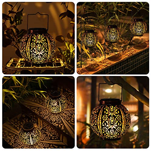 Solar Lanterns Outdoor Waterproof 2 Pack, Hanging Solar Lights for Outside Garden Decor, Decorative Moroccan Lanterns Garden Gifts for Women Mom, Yard, Patio, Porch Decorations - color: 2 Pack Flower Lights
