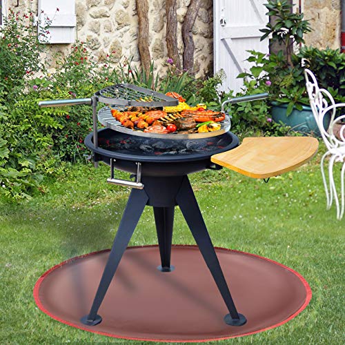 Round Under Grill Splatter Mat, Flame Retardant Heat Resistant BBQ Gas Grill Air Fryer Fire Pit Protective Mat for Deck Patio Lawn Ground Outdoor or Campsite Protection Ember Mat Pad Round Red 36inch