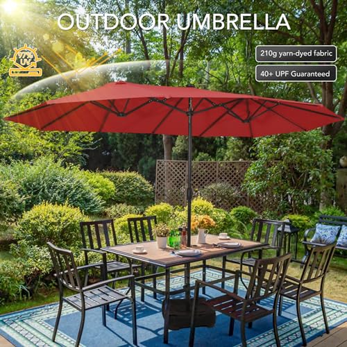 Sundale Outdoor 15ft Large Patio Umbrella with Base Included and Umbrella Cover, Outdoor Double-Sided Umbrella - color: Brick-Red