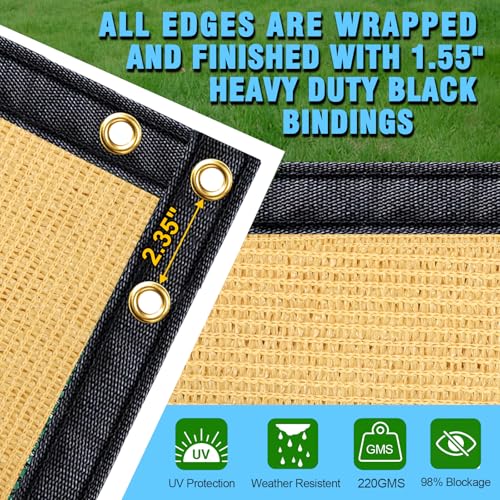 Privacy Fence Screen,with Gloves, 5X50FT Heavy Duty 220GSM 98% Blockage Privacy Screen Fence for Outdoor Wall Garden Yard Backyard (Sand) - color: Sand, size: 5x50 Ft