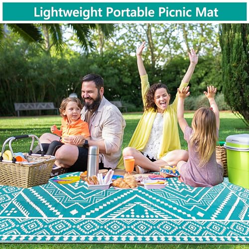 Waterproof Outdoor Rug 5x8 ft, Reversible Plastic Straw Mat, Large Floor Mat for Patio, Camping, Picnic, Backyard RV, Deck, Teal - color: Teal, size: 5' x 8'