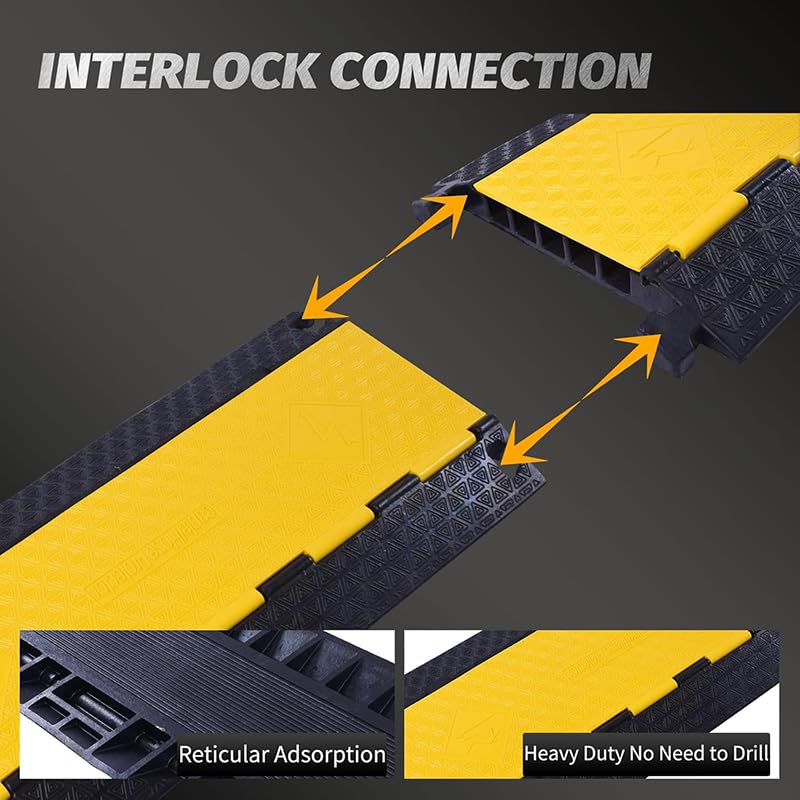 2Pack 39600lbs Load Capacity Cable Ramps Cable Protector Ramp Heavy Duty Rubber Hose Protector Ramp Speed Bump Outdoor (5 Channels, Yellow & Black - size: 5 Channels-2PC