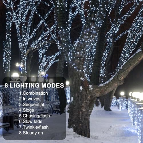 164Ft 500 LED White Christmas Lights, Waterproof 8 Twinkle with Memory Functions Christmas Tree Lights for Indoor Outdoor Christmas Tree Garden Decoration (164FT, White) - color: White, size: 164FT
