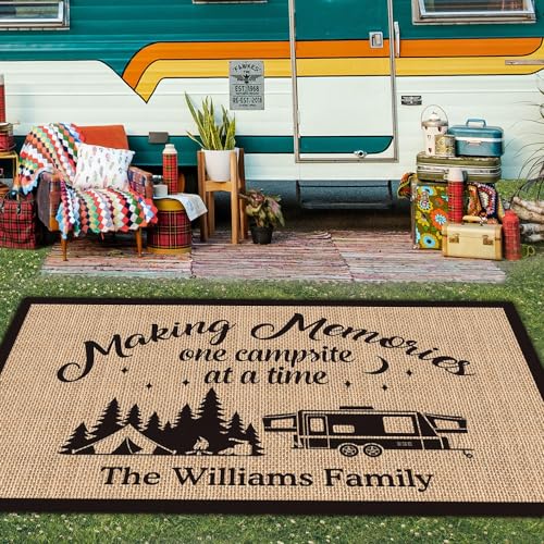 Custom Camping Rug Making Memories RV Trailer Campsite Decor One Campsite at a Time Floor Mat for Outdoors, Patio, Backyard, Picnic, Beach, Camping, 66 x 99 Inch - color: Making Memories, size: 5'6" x 8'3" (Rectangular)