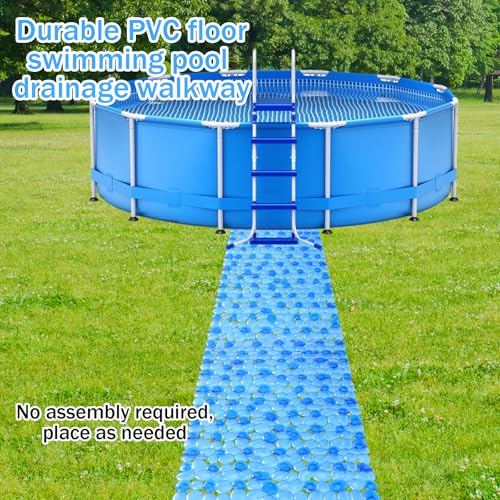 3 Pcs Ground Pool Drainage Walkway Mats, 15.7x27.6 Inch Non-Slip Pebble Stone Pool Surround Mats, Interlocking Drainage Deck Tiles for Above Ground Pool, Patio, Lawn Protection