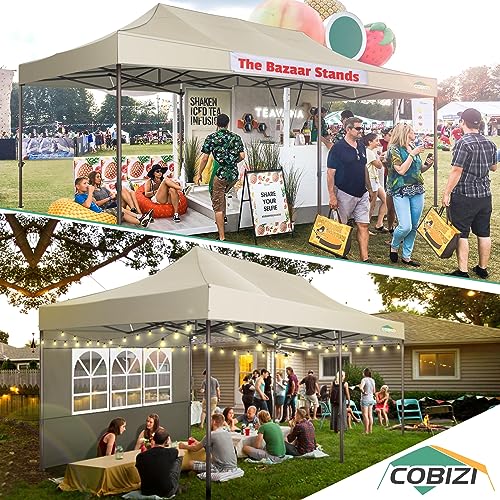 COBIZI 10x20 Pop Up Canopy Tent Heavy Duty with 6 Removable Sidewalls, Commercial Heavy Duty Pop Up Tent for Parties All Weather Waterproof and UV 50+ Wedding Tent with Roller Bag(Legs Upgraded) - color: Khaki, size: 10x20FT