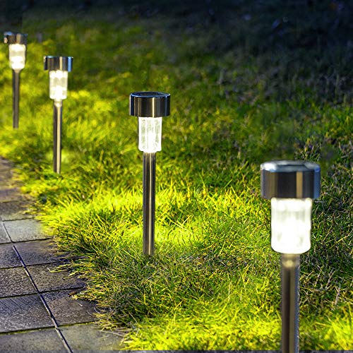 GIGALUMI Solar Pathway Lights, Stainless Steel IP44 Waterproof Auto On/Off Outdoor LED Solar Landscape Lights for Garden, Yard, Patio, Path and Walkway(12 Pack, Cold White) - color: Cold White, size: 12 PACK