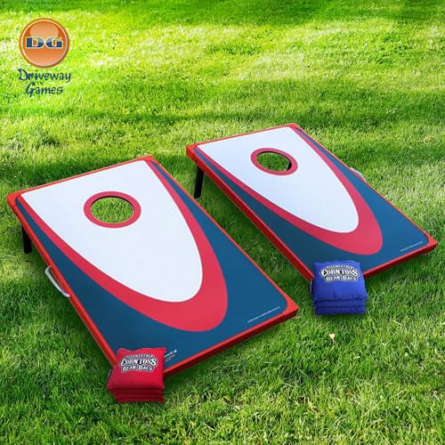 Driveway Games Backyard Edition Portable Toss Cornhole Game Set Regulation Size 2 Target Boards, 8 Bean Bags, and Carry Bag, Red/Blue