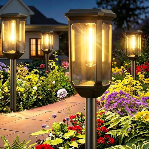 Tenmiro-Solar-Pathway-Lights-Outdoor-8-Pack-LED-Solar-Powered-Garden-Lights-Waterproof-IP65-Auto-On/Off-Outdoor-Light-for-Yard-Lawn-Patio-Path-Walkway-Driveway-Landscape-Lighting-Decor-3000K - color: Warm White, size: 8 Pack
