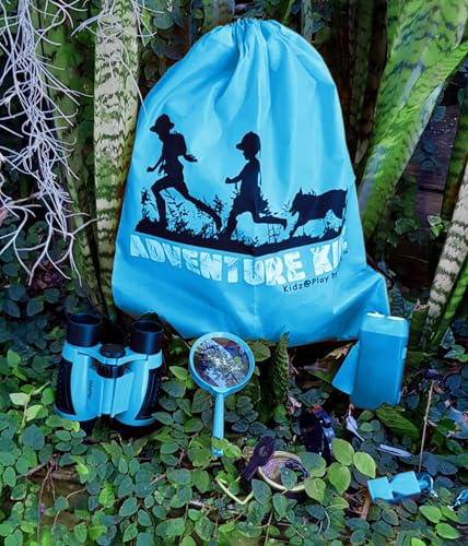 Adventure Kidz - Outdoor Exploration Kit, Children’s Toy Binoculars, Torch, Compass, Whistle, Magnifying Glass, Backpack. Great Kids Gift Set for Camping, Hiking, Educational and Pretend Play. - color: Blue