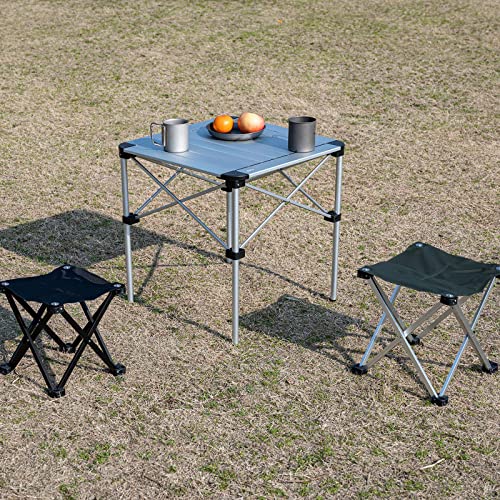 iClimb Lightweight Stable Alu. Folding Square Table Roll Up Top with Carry Bag for Camping Picnic Backyards BBQ Camp Kitchen (Silver, M) - color: Alu Silver, size: Medium