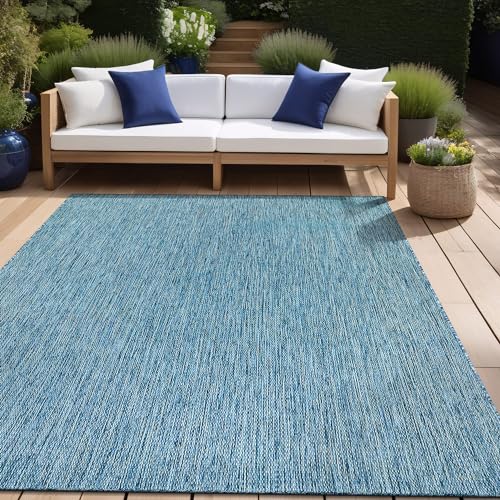 Beverly Rug Indoor Outdoor Rug 9x12, Washable Outside Carpet for Patio, Deck, Porch, Solid Modern Area Rug, Water Resistant, Aqua Blue - color: Solid - Aqua Blue, size: 9' x 12' (Rectangular)