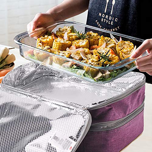 MIER Insulated Double Casserole Carrier Thermal Lunch Tote for Potluck Parties, Picnic, Beach, Fits 9 x 13 Inches Casserole Dish, Expandable by Mid Zipper, Purple - color: Purple